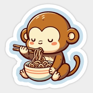 cute monkey eat a bowl of ramen. Sticker